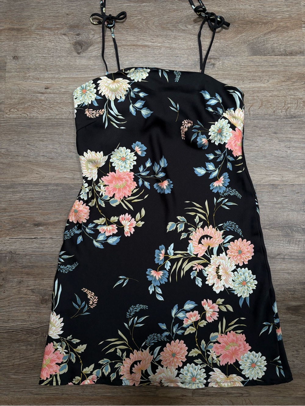 Princess Polly Black Floral Slip Dress with Pink, Cream & Blue Blooms